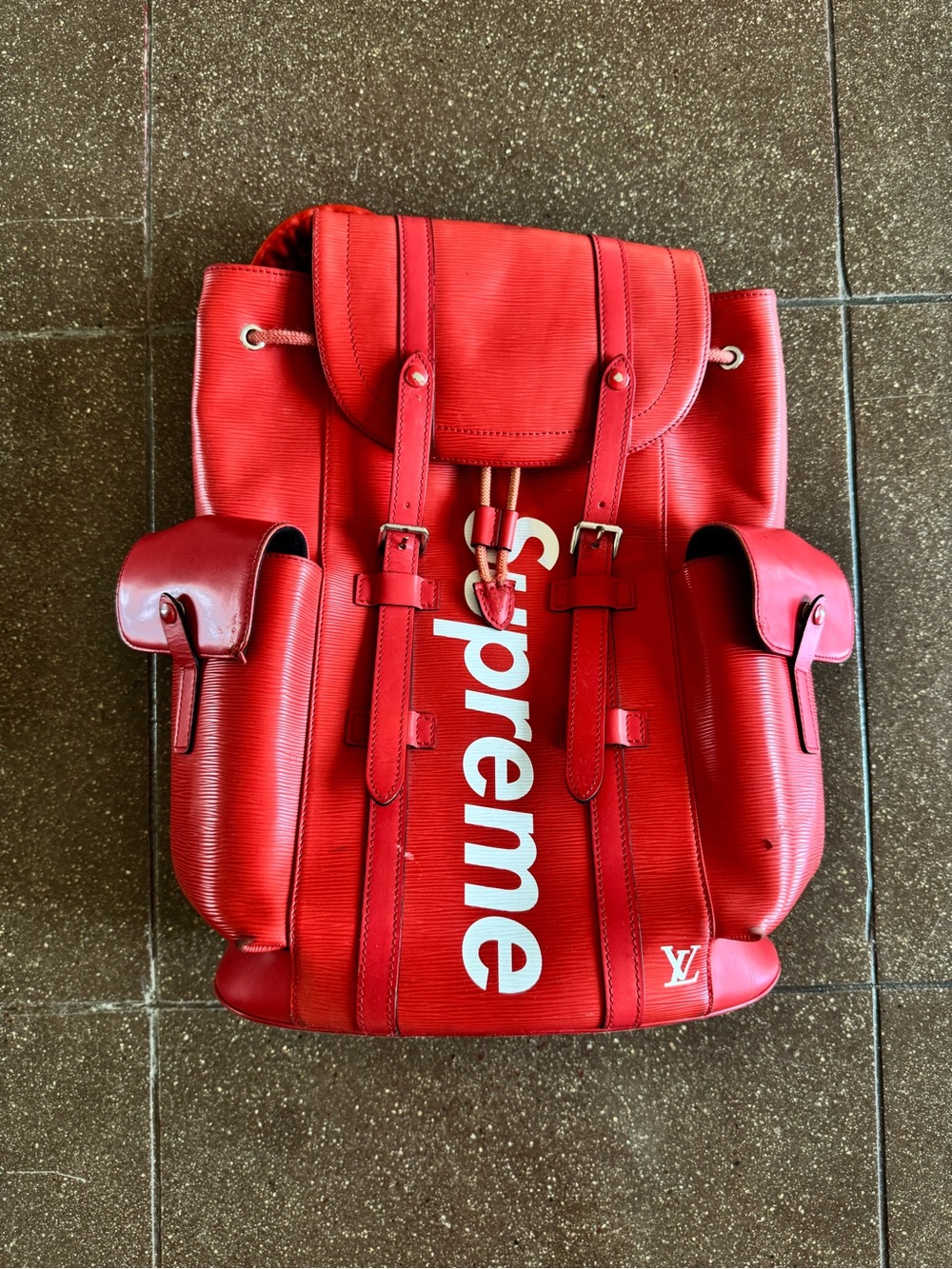 Louis Vuitton Red Supreme leather Christopher MM Backpack